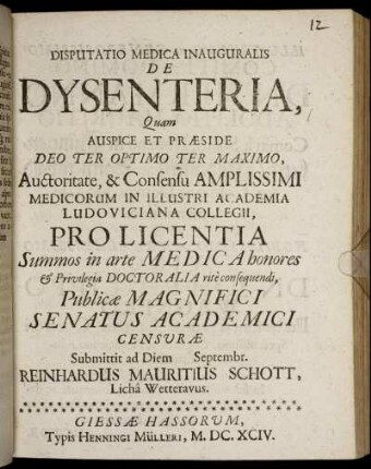 Disputatio Medica Inauguralis De Dysenteria