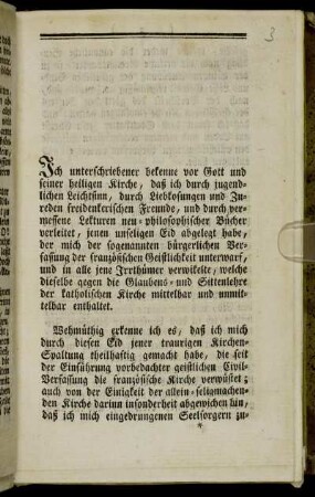 Ich unterschriebener bekenne vor Gott und seiner heiligen Kirche, daß ich durch jugendlichen Leichtsinn, ... : [Am 1. Augustmonat, 1800.]