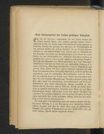 Das Lebensgebiet der freien geistigen Tätigkeit.