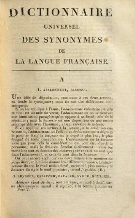 Nouveau dictionnaire universel des synonymes de la langue française : contenant les synonymes de Girard, Beauzée, Roubaud, d'Alembert, etc., et généralement tout l'ancien dictionnaire, mis en meilleur ordre, corrigé, augmenté d'un grand nombre de nouveaux synonymes, et précédé d'une introd., 1. A - K