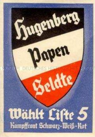 Klebemarke der "Kampffront Schwarz-Weiß-Rot" zur Reichstagswahl 1933