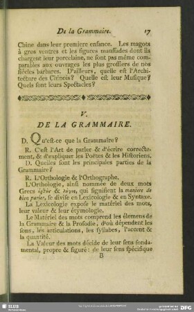 V. De La Grammaire
