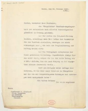 Brief an Eugen d' Albert : 10.02.1928