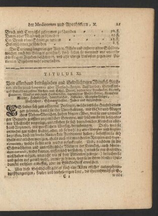 Titulus XI. Von allerhand betrüglichen und Geldsüchtigen Winckel-Aertzten ...