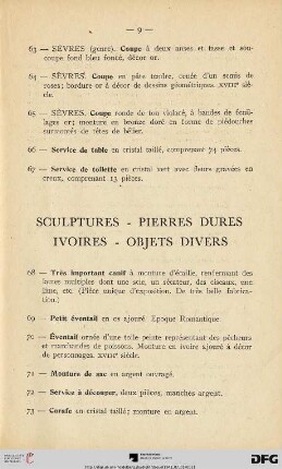 Sculptures-Pierress Dures Ivoires-Objets Divers (Nr. 68-99)