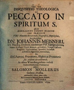 Disquisitio theol. de peccato in Spiritum S.
