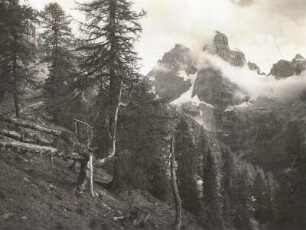 Dolomiten. Brentagruppe. Felsgipfel im Wolkentreiben