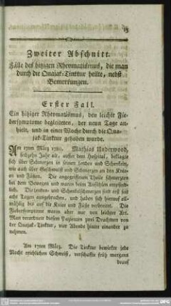 Zweiter Abschnitt. Fälle des hitzigen Rheumatismus, die man durch die Quajak-Tinktur heilte
