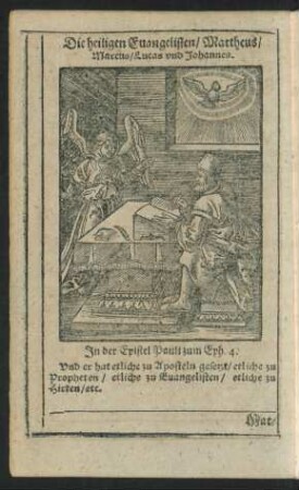 Die heiligen Evangelisten/ Mattheus/ Marcus/ Lucas und Johannes.