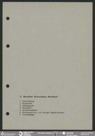 11 Büromöbel, Büromaschinen, Bürobedarf [Kapiteltrennblatt]