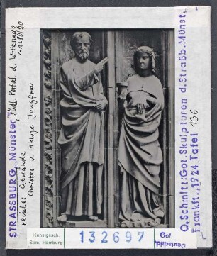 Straßburg, Münster: Westfassade, südl. Portal, rechtes Gewände, Christus und kluge Jungfrauen