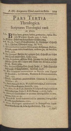 Pars Tertia Theologica. Scriptores Theologici varii