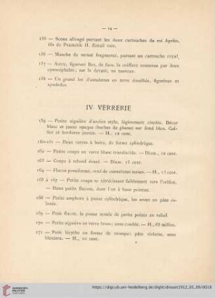 IV. Verrerie (Nr. 159 - 188)
