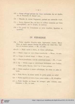 IV. Verrerie (Nr. 159 - 188)