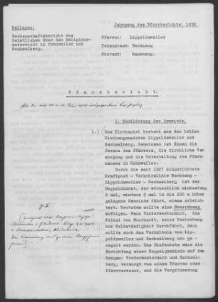 Lippoldsweiler-Sechselberg: Pfarrbericht 1930