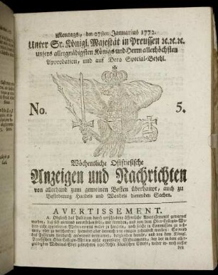 No. 5. Montags, den 27sten Januarius 1772.