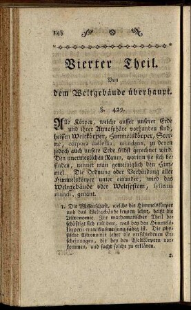 Vierter Theil. Von Weltgebäude überhaupt.