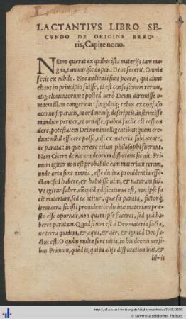 Lactantius Libro Secundo De Origine Erroris, Capite nono.
