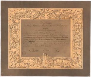 Urkunde der Aufnahme von Wilhelm Stier in den Künstler-Verein: Text mit Ornamentik
