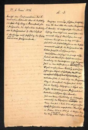 Handschriftliches Schreiben Kerz betreffend