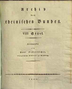 Archiv des Rheinischen Bundes. 1. 1807, 8. Stück