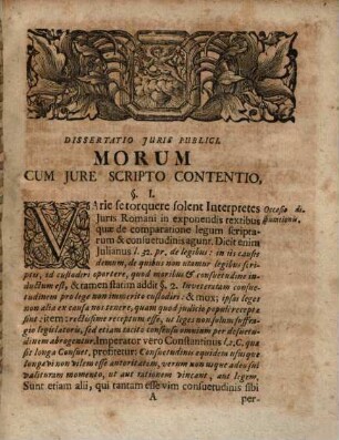 Dissertatio Juris Publici. Morum Cum Jure Scripto Contentio