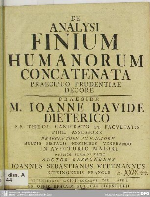 De Analysi Finium Humanorum Concatenata Praecipuo Prudentiae Decore