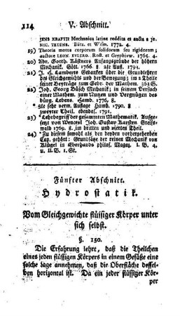 Fünfter Abschnitt: Hydrostatik