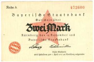 Geldschein / Notgeld, 2 Mark, 15.11.1918?