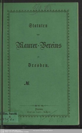 Statuten des Maurer-Vereins zu Dresden