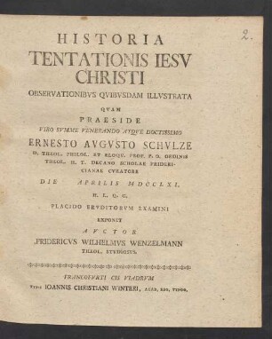 Historia Tentationis Jesu Christi Observationibus Quibusdam Illustrata