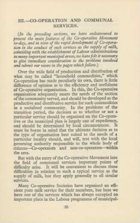 III. Co-operation And Communal Services.
