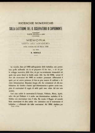 RICERCHE NUMERICHE SULLA LATITUDINE DEL R. OSSERVATORIO DI CAPODIMONTE