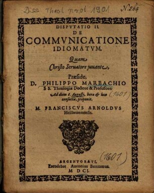 Dispvtatio II. De Commvnicatione Idiomatvm