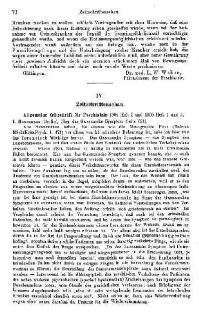 70-71, Allgemeine Zeitschrift für Psychiatrie 1904 Heft 5 und 1905 Heft 1 und 2
