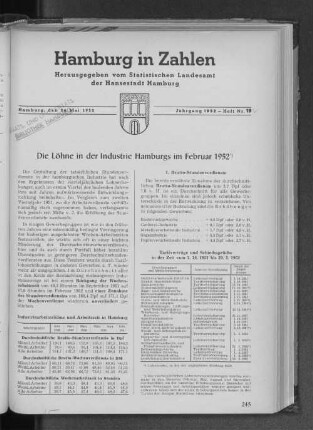 Die Löhne in der Industrie Hamburgs im Februar 1952