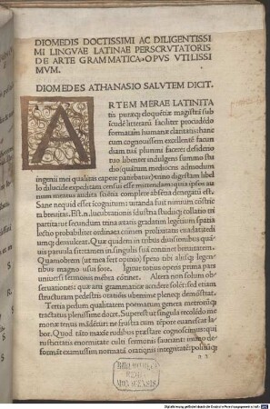 Diomedis Doctissimi Ac Diligentissimi Lingvae Latinae Perscrvtatoris De Arte Grammatica Opvs Vtilissimvm