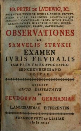 Observationes ad Sam. Strykii Examen iuris feudalis