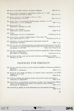 Fayencen und Steingut (Nr. 845-943)
