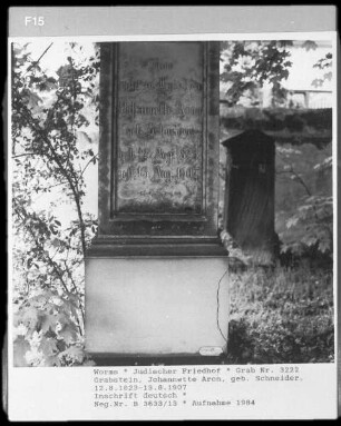 Grabstein der Johanette Aaron (gestorben 1907.08.13) (geborene Schneider)