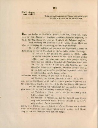 XXV. Sitzung. Verhandelt ... zu Berlin, am 23. Februar 1848