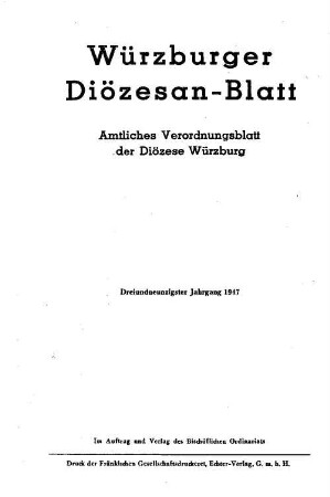 Würzburger Diözesanblatt : amtliches Verordnungsblatt der Diözese Würzburg. 93, 93. 1947