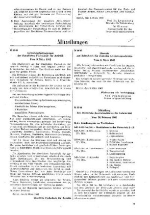 Aufnahmebedigungen der Staatlichen Fachschule für Artistik : 25/62 vom 9. März 1962 ; [Mitteilungen]