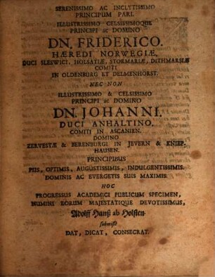 Diss. de occulta principum in insidiis periculisque maiestate ac fortuna