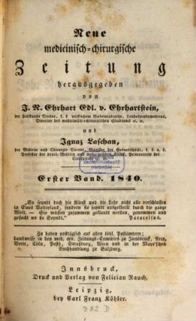 Neue medicinisch-chirurgische Zeitung. 1840,1, 1840, 1