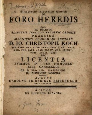 Dissertatio Inavgvralis Ivridica De Foro Heredis