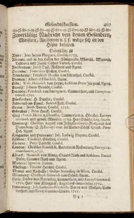 [III. Ein Verzeichniß verschiedener Gesandtschafften an hohen Höfen.]