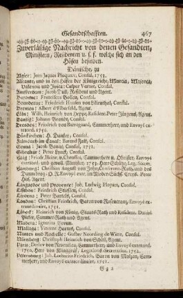 [III. Ein Verzeichniß verschiedener Gesandtschafften an hohen Höfen.]