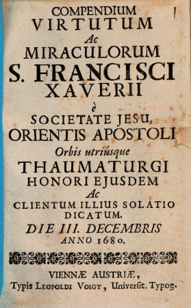 Compendium Virtutum ... S. Francisci Xaverii ...