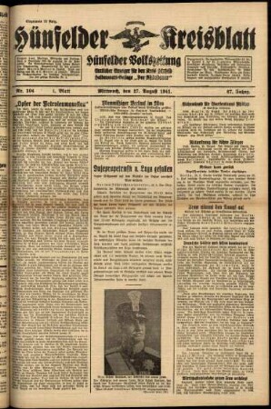 Erste Ausgabe vom Mittwoch, den 27. August 1941.